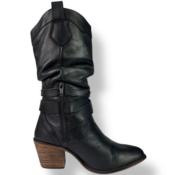 Aldo Vintage Western Go Go Boots High Heeled Black Leather Moto Biker 7.5 - 8 - Picture 5 of 11